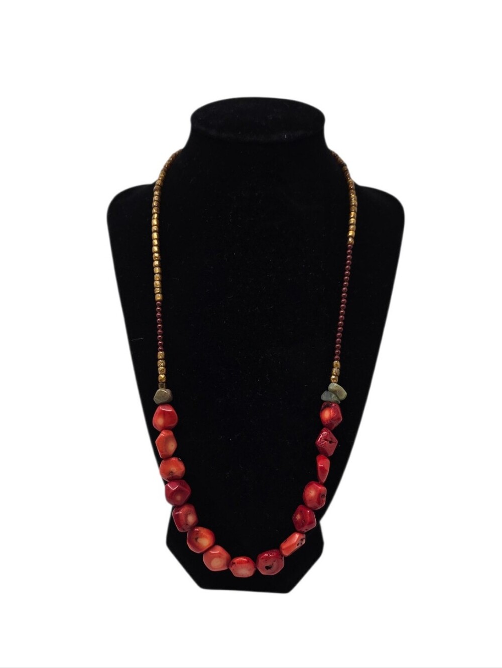 Handcrafted Beaded Necklace With Coral Like Nuggets